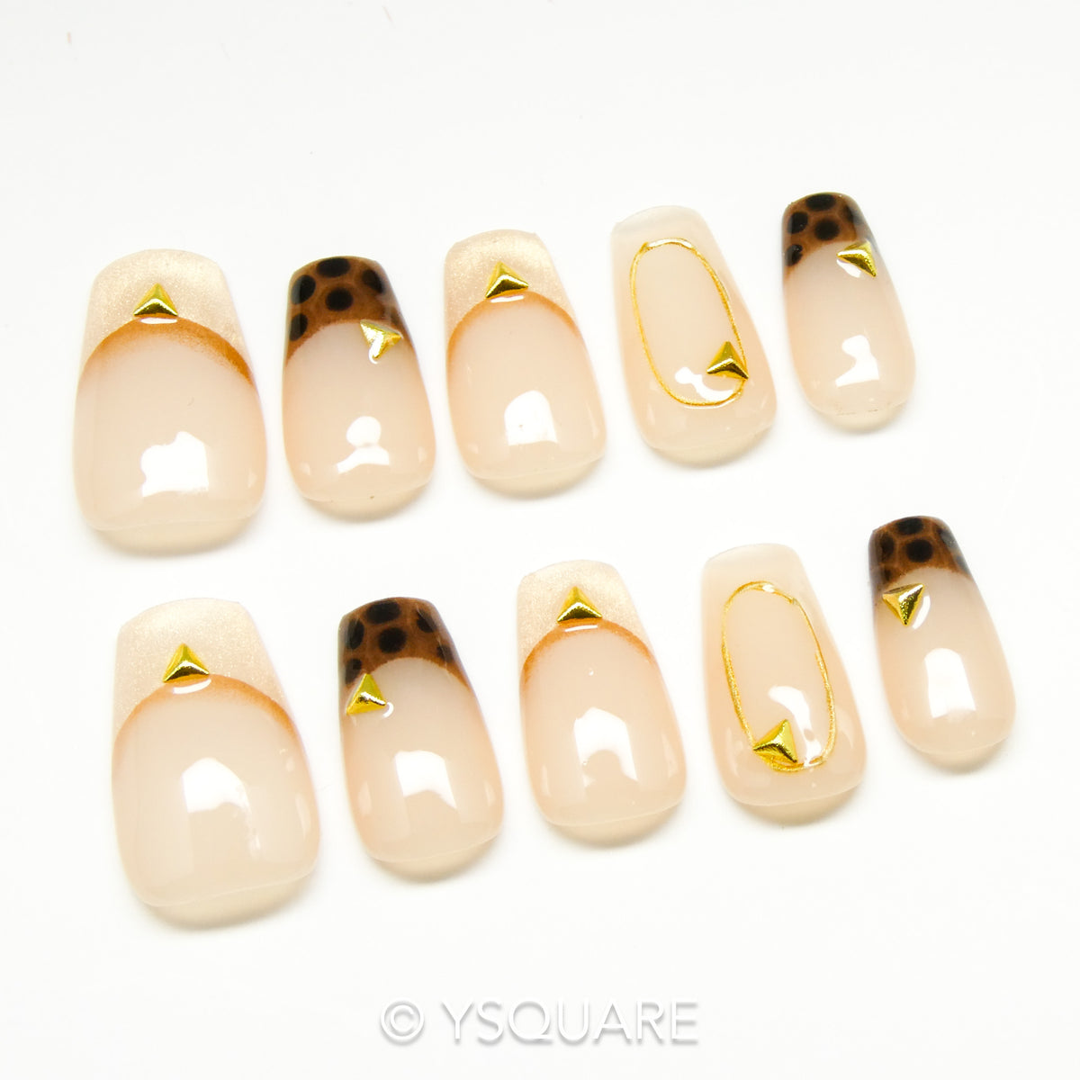 < Cloutée > Y.Square Faux Ongles Fait Main Réutilisables / Handmade Press On Nails 