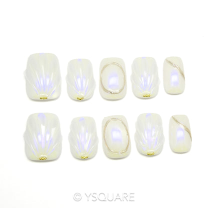< Coquille > Y.Square Faux Ongles Fait Main Réutilisables