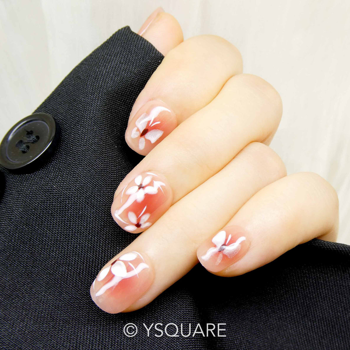 < Cosmos Blanc > Y.Square Faux Ongles Fait Main Réutilisables / Handmade Press On Nails 