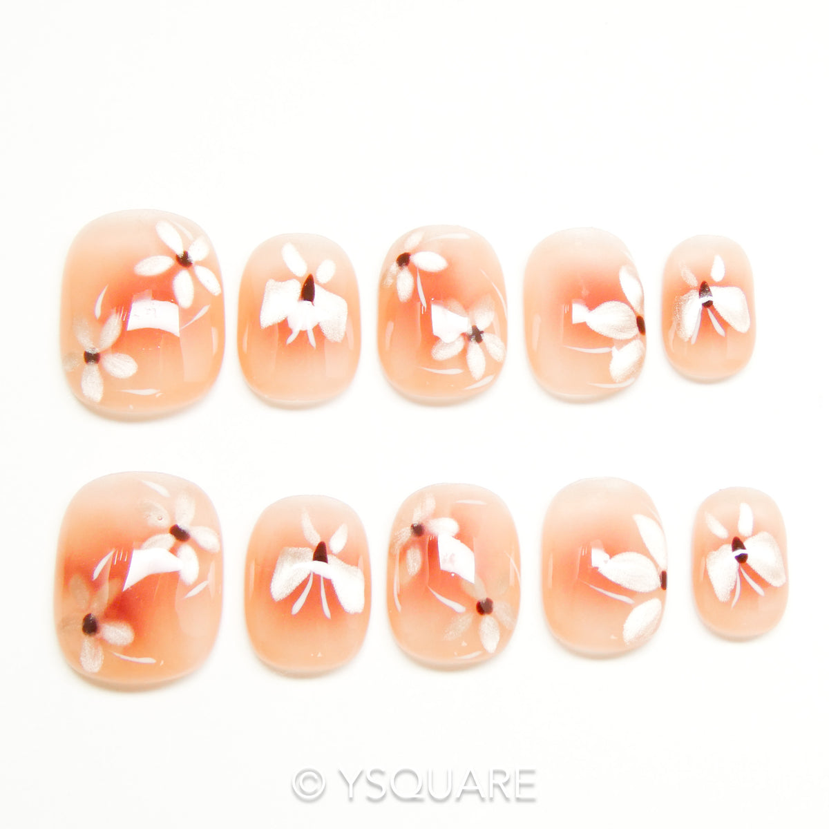 < Cosmos Blanc > Y.Square Faux Ongles Fait Main Réutilisables / Handmade Press On Nails 