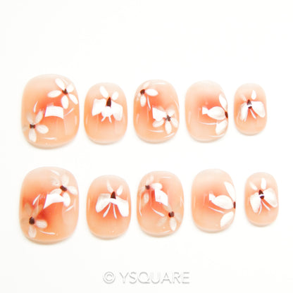 < Cosmos Blanc > Y.Square Faux Ongles Fait Main Réutilisables / Handmade Press On Nails 