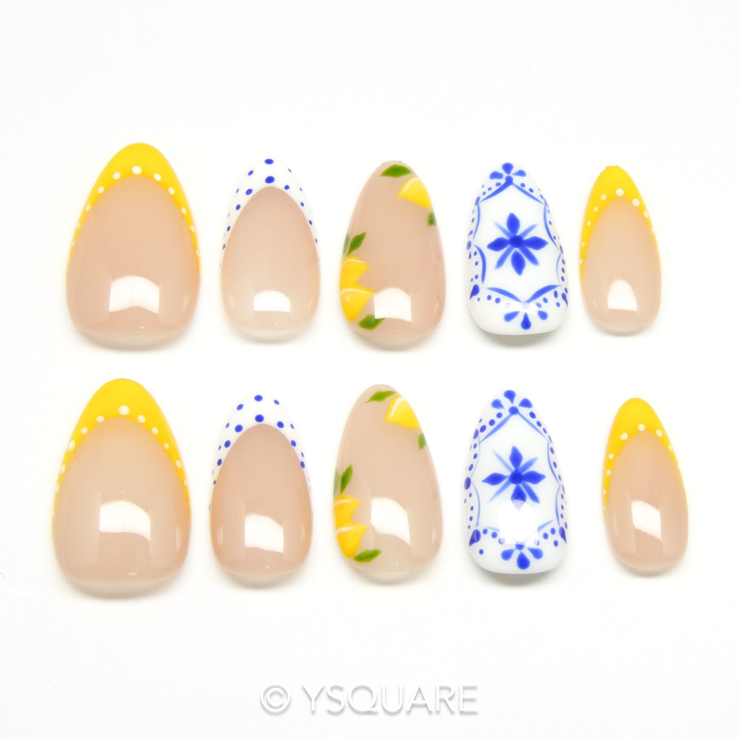 < Côte d'Azur > Y.Square Faux Ongles Fait Main Réutilisables