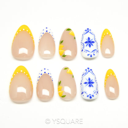 < Côte d'Azur > Y.Square Faux Ongles Fait Main Réutilisables