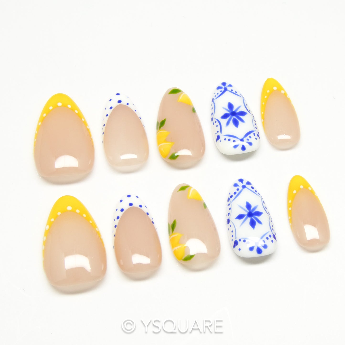 < Côte d'Azur > Y.Square Faux Ongles Fait Main Réutilisables
