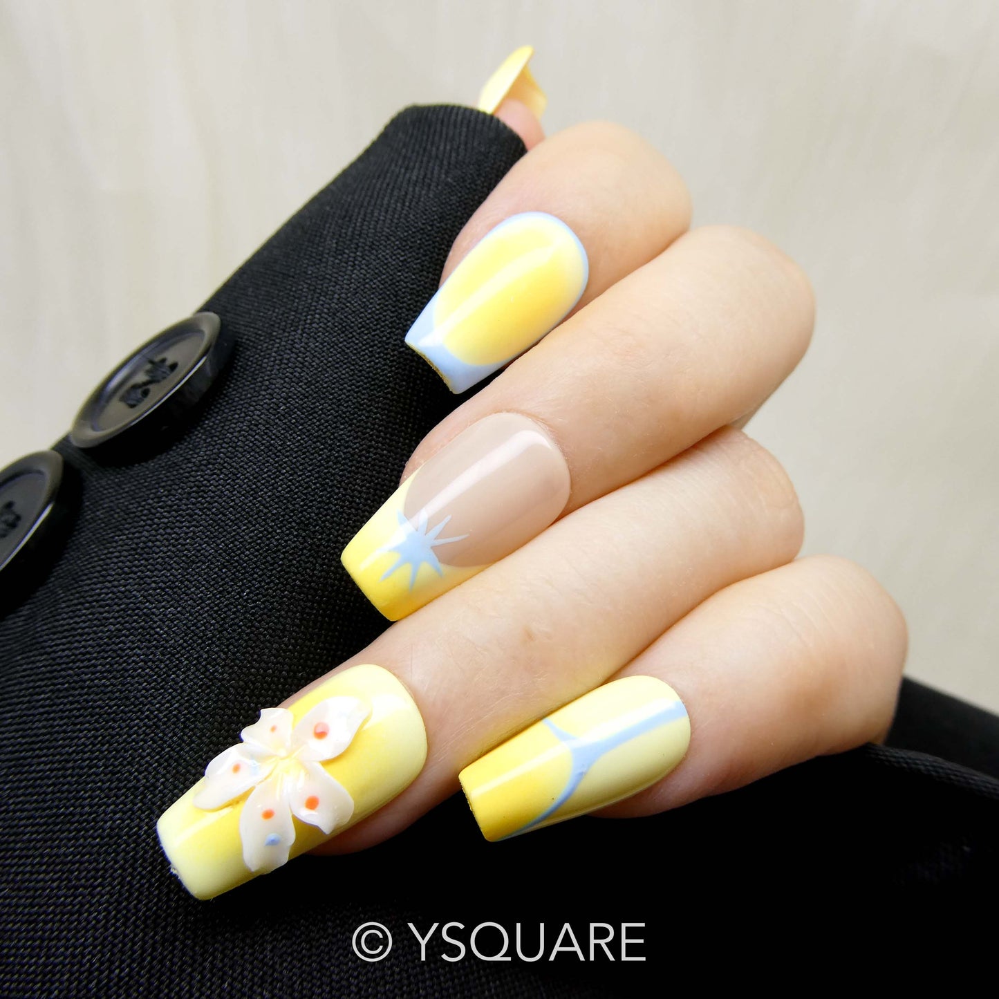 < Crème au Citron > Y.Square Faux Ongles Fait Main Réutilisables