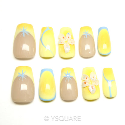 < Crème au Citron > Y.Square Faux Ongles Fait Main Réutilisables