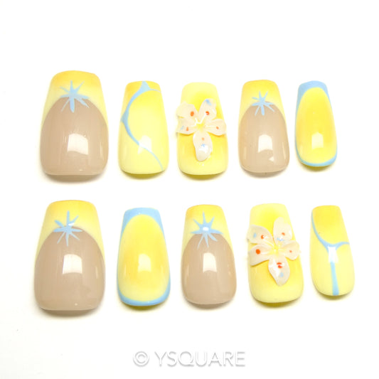 < Crème au Citron > Y.Square Faux Ongles Fait Main Réutilisables
