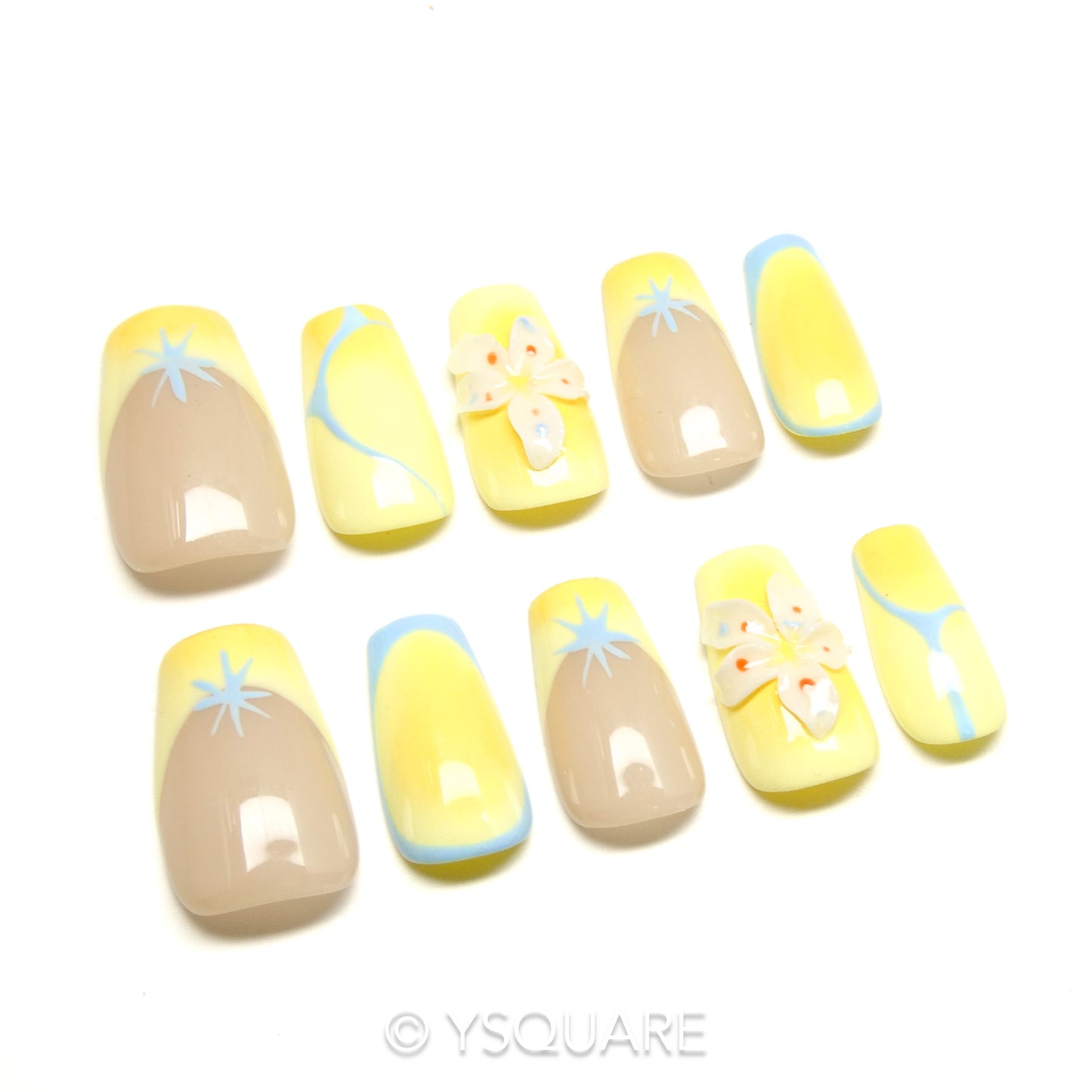 < Crème au Citron > Y.Square Faux Ongles Fait Main Réutilisables