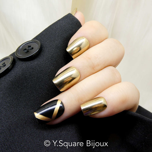 < Désert Doré > Y.Square Faux Ongles Fait Main Réutilisables