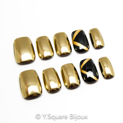 < Désert Doré > Y.Square Faux Ongles Fait Main Réutilisables