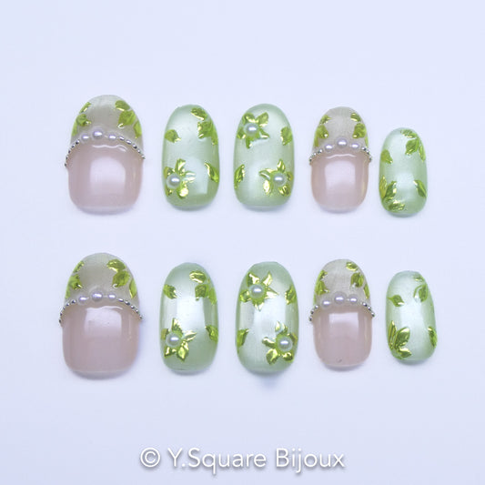 < Éden >Y.Square Faux Ongles Fait Main Réutilisables