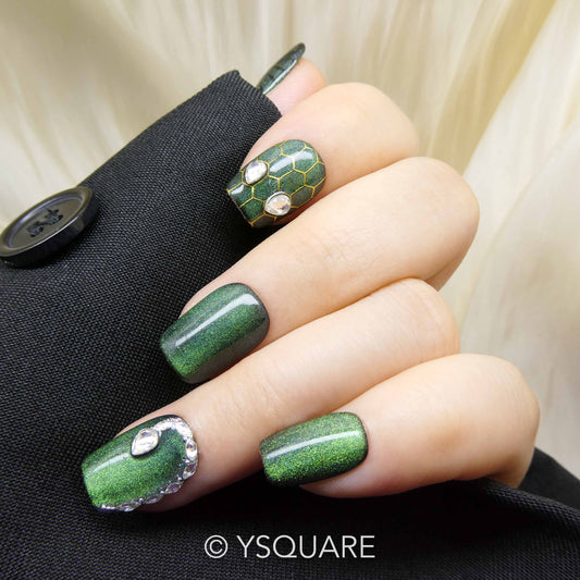 < Émeraude > Y.Square Faux Ongles Fait Main Réutilisables
