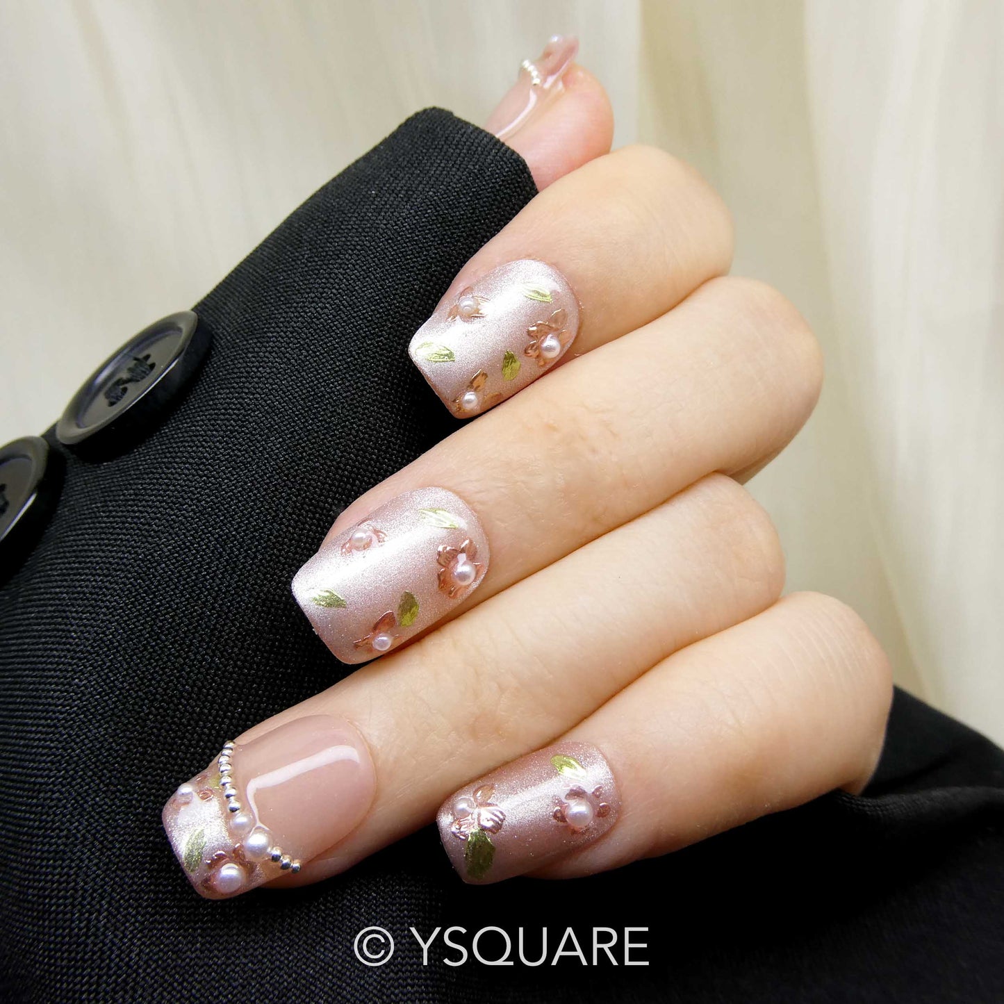 < Flora > Y.Square Faux Ongles Fait Main Réutilisables
