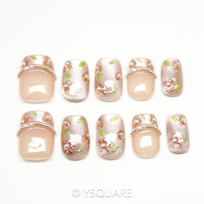 < Flora > Y.Square Faux Ongles Fait Main Réutilisables