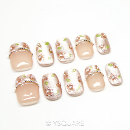< Flora > Y.Square Faux Ongles Fait Main Réutilisables