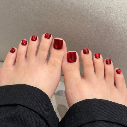 < Pédicure Scarlet > – Full Size Set Press-on Nails Handmade for feet