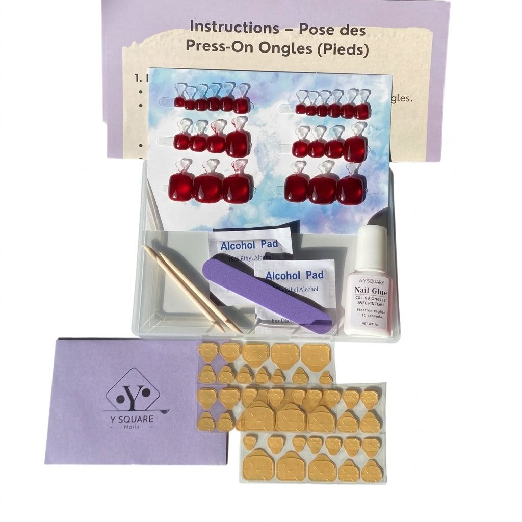 < Pédicure Scarlet > – Full Size Set Press-on Nails Handmade for feet