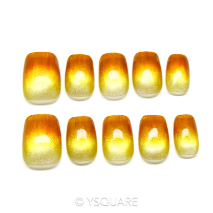 < Golden Hour > Y.Square Presson Faux Ongles Fait Main Réutilisables