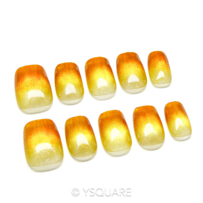 < Golden Hour > Y.Square Presson Faux Ongles Fait Main Réutilisables