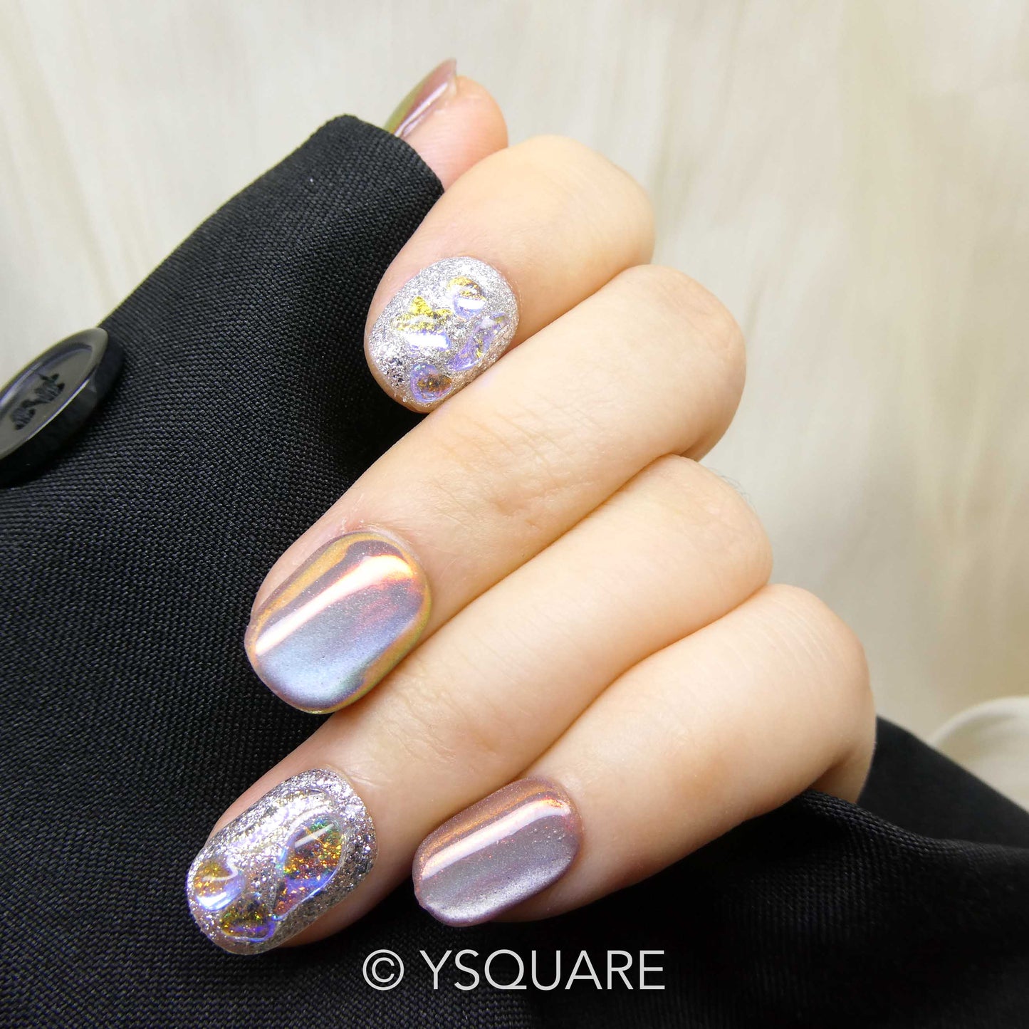 < Irisé > Y.Square Faux Ongles Fait Main Réutilisables