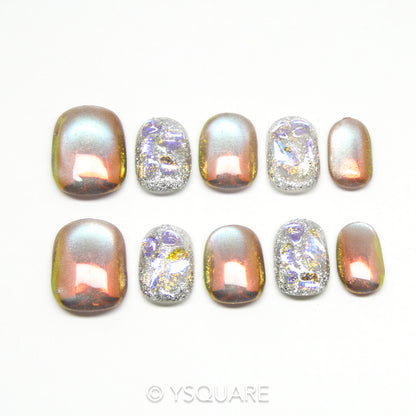 < Irisé > Y.Square Faux Ongles Fait Main Réutilisables