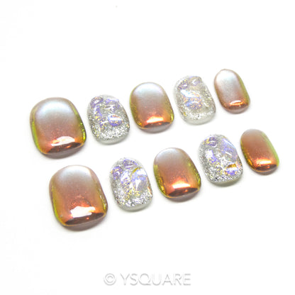 < Irisé > Y.Square Faux Ongles Fait Main Réutilisables