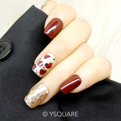 < Léopard Chocolat > Y.Square Faux Ongles Fait Main Réutilisables / Handmade Press On Nails 