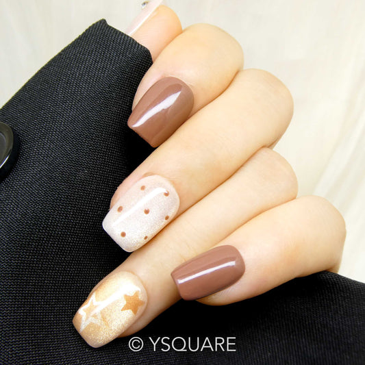 < Macchiato étoilé  > Y.Square Faux Ongles Fait Main Réutilisables / Handmade Press On Nails 