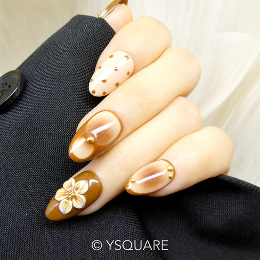 < Marrons chauds > Y.Square Faux Ongles Fait Main Réutilisables / Handmade Press On Nails 