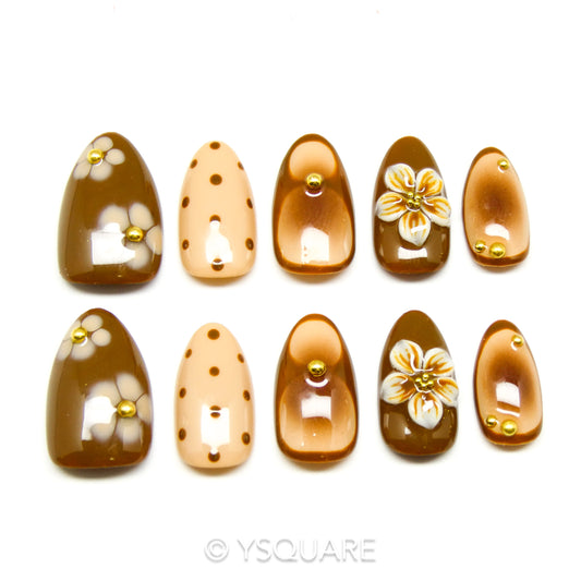 < Marrons chauds > Y.Square Faux Ongles Fait Main Réutilisables / Handmade Press On Nails 