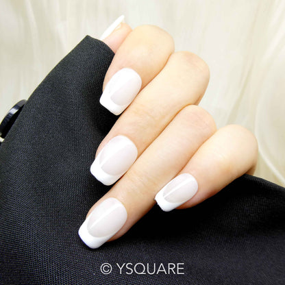 < Milky French > Y.Square Press On Nails / Faux Ongles Fait Main Réutilisables