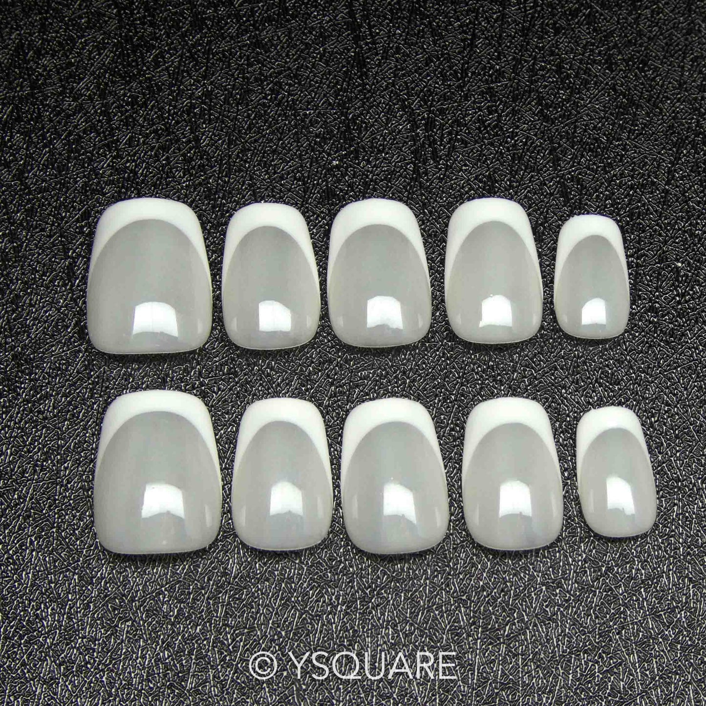 < Milky French > Y.Square Press On Nails / Faux Ongles Fait Main Réutilisables