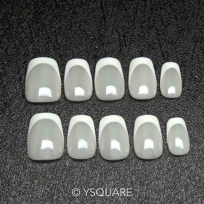 < Milky French > Y.Square Press On Nails / Faux Ongles Fait Main Réutilisables