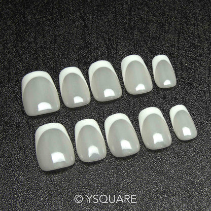 < Milky French > Y.Square Press On Nails / Faux Ongles Fait Main Réutilisables