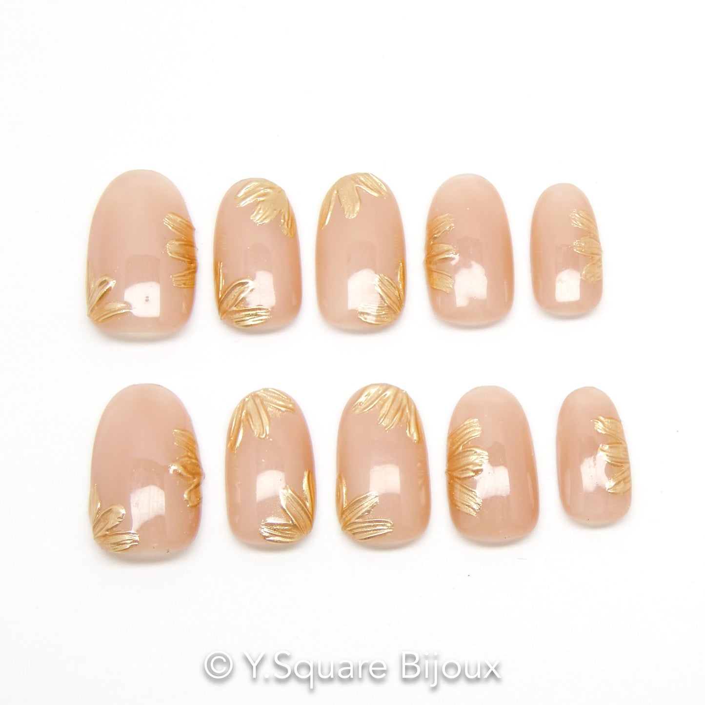 < Muse d’Or > Y.Square Faux Ongles Fait Main Réutilisables