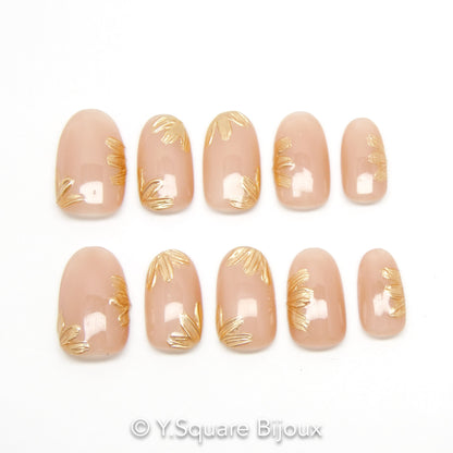 < Muse d’Or > Y.Square Faux Ongles Fait Main Réutilisables