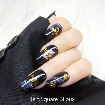 < Nocturne > Y.Square Faux Ongles Fait Main Réutilisables