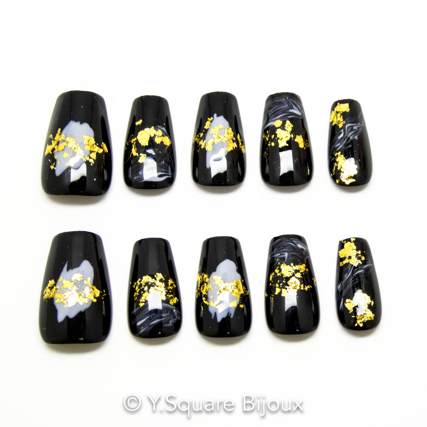 < Nocturne > Y.Square Faux Ongles Fait Main Réutilisables