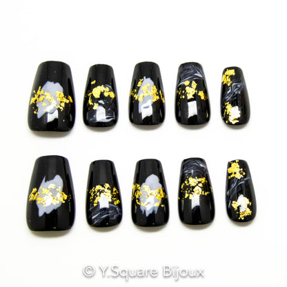 < Nocturne > Y.Square Faux Ongles Fait Main Réutilisables