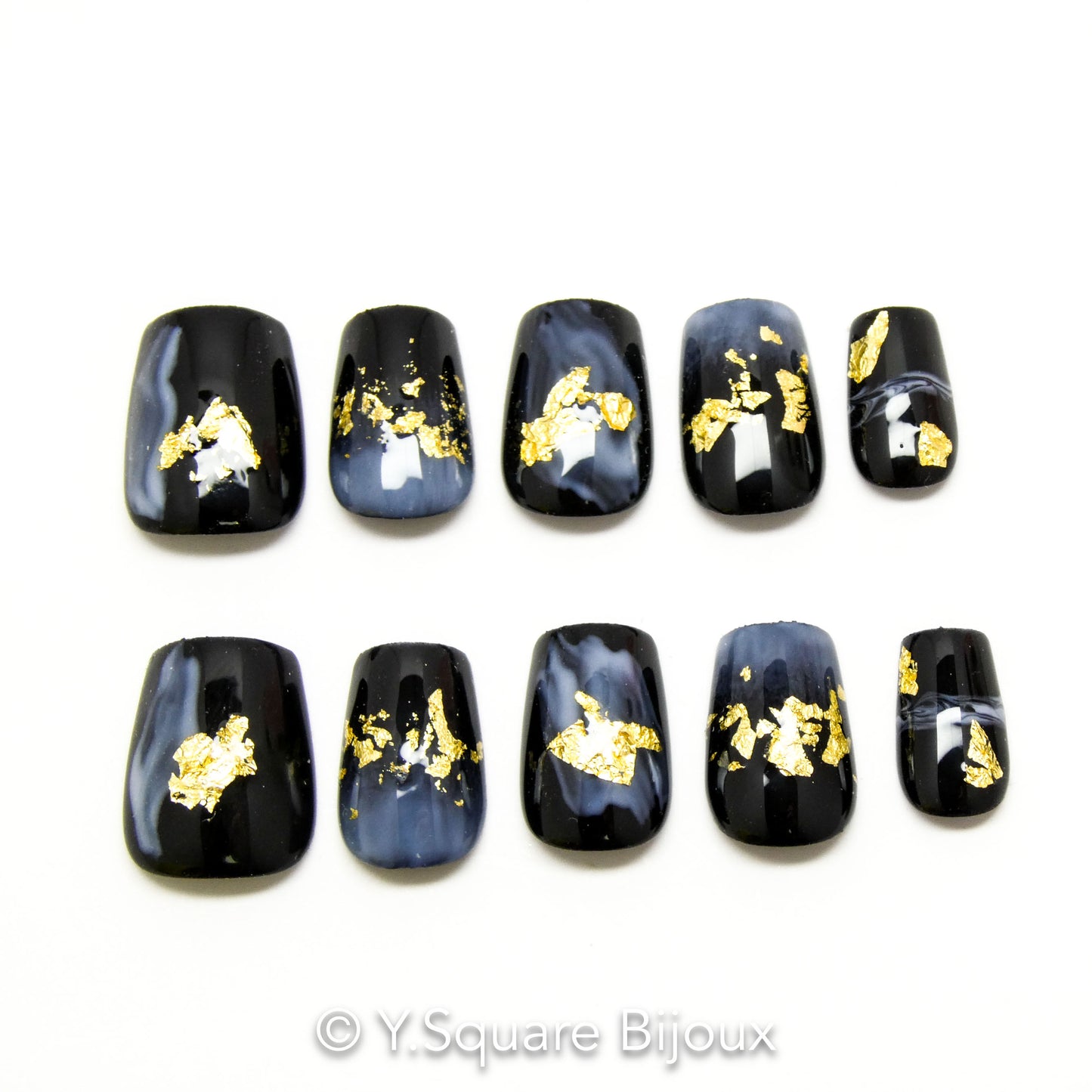 < Nocturne > Y.Square Faux Ongles Fait Main Réutilisables