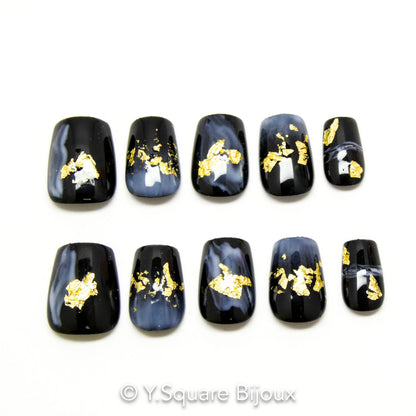 < Nocturne > Y.Square Faux Ongles Fait Main Réutilisables