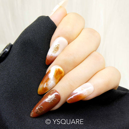 < Nuage de Caramel > Y.Square Faux Ongles Fait Main Réutilisables / Handmade Press On Nails 