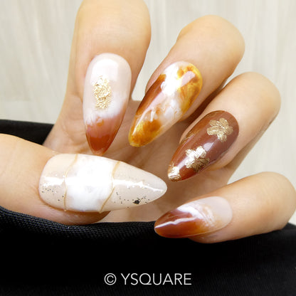 < Nuage de Caramel > Y.Square Faux Ongles Fait Main Réutilisables / Handmade Press On Nails 