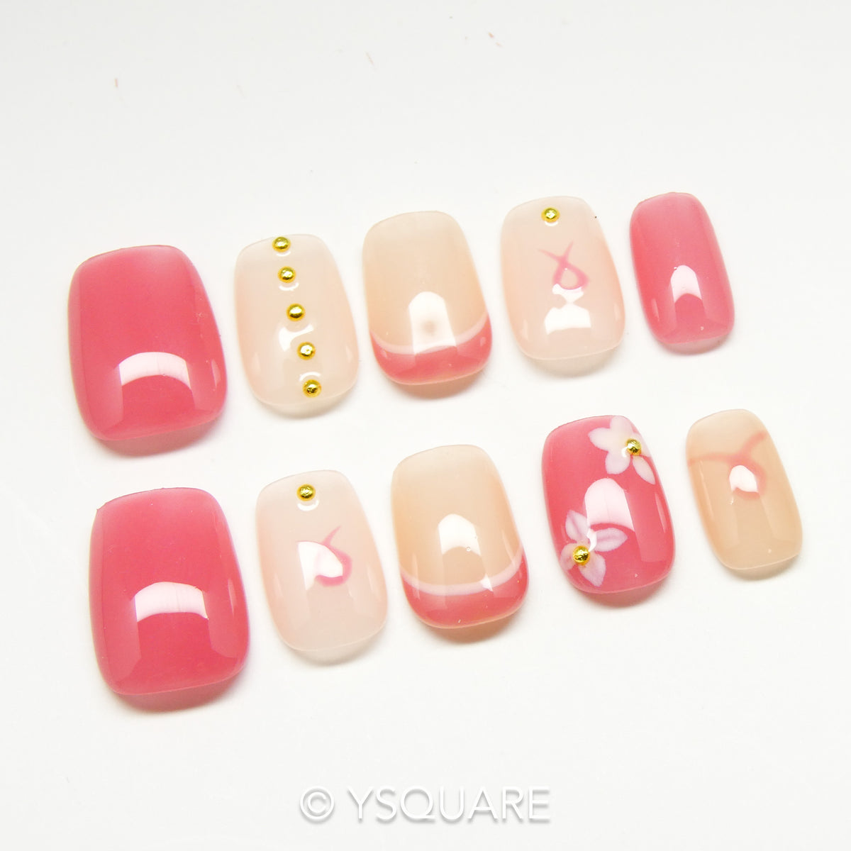 < Octobre Rose > Y.Square Faux Ongles Fait Main Réutilisables / Handmade Press On Nails 