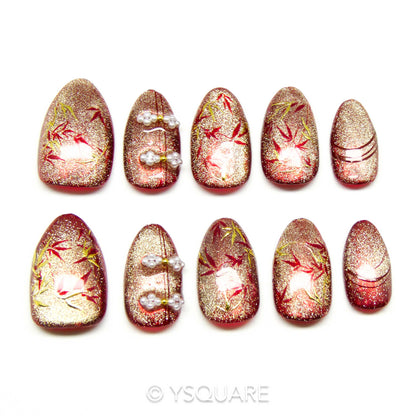  < Ombre de Bambou > Y.Square Faux Ongles Fait Main Réutilisables / Handmade Press On Nails 