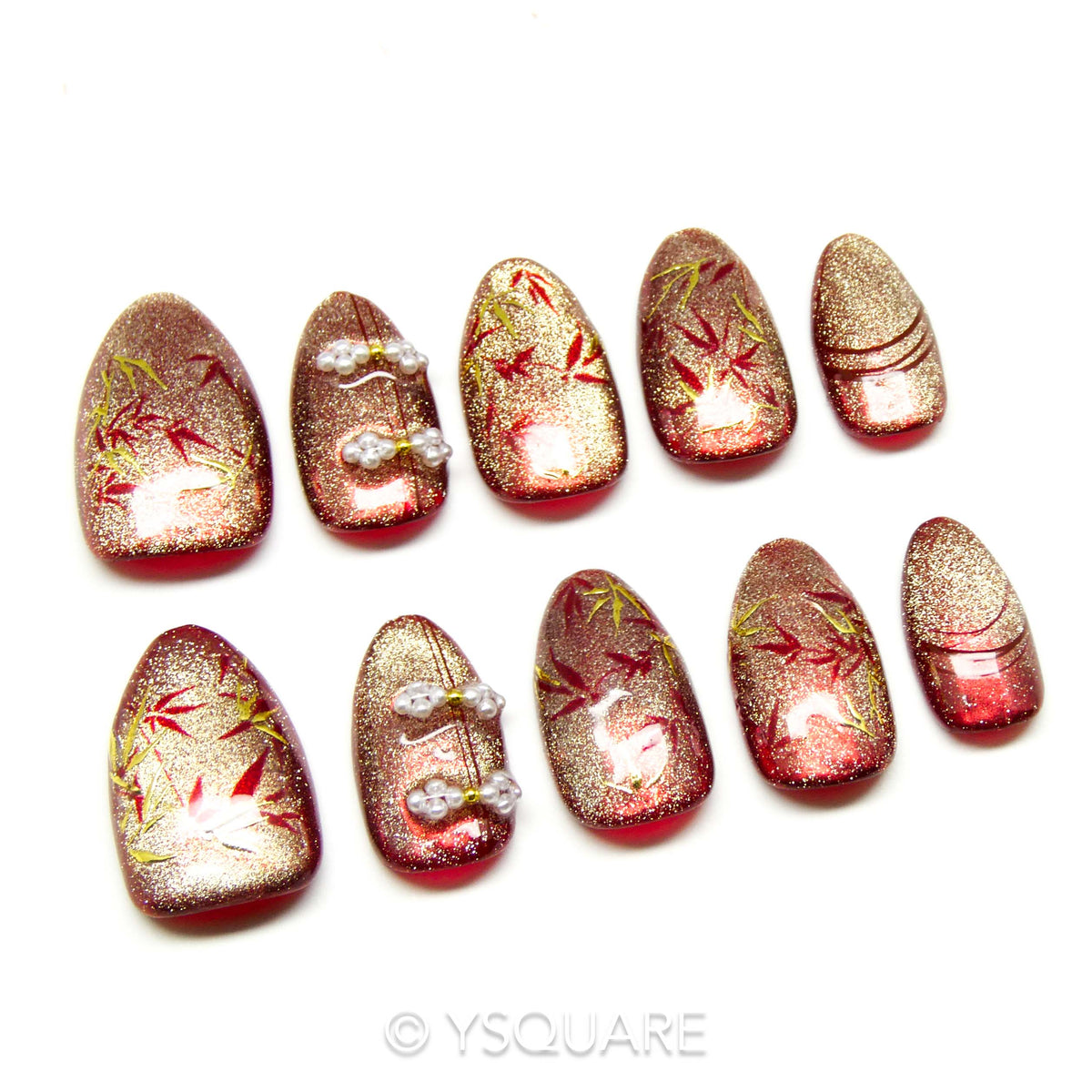  < Ombre de Bambou > Y.Square Faux Ongles Fait Main Réutilisables / Handmade Press On Nails 