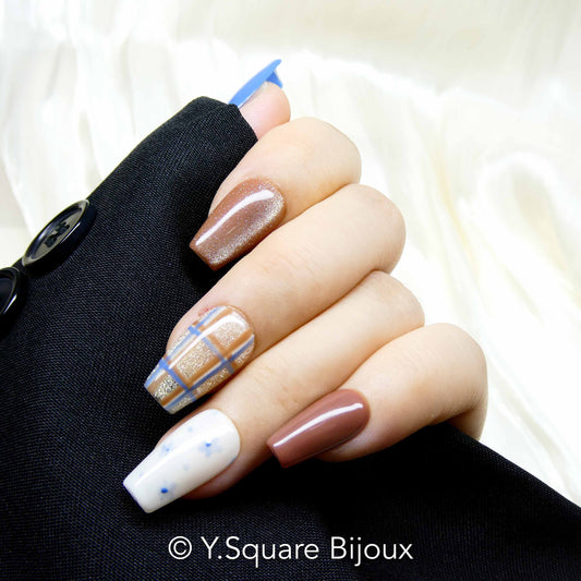 < Galway >Y.Square Faux Ongles Fait Main Réutilisables