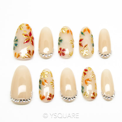 < Palais d'Été > Y.Square Faux Ongles Fait Main Réutilisables