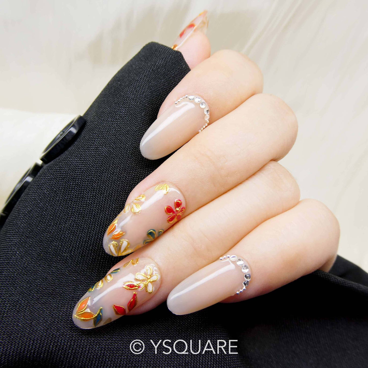 < Palais d'Été > Y.Square Faux Ongles Fait Main Réutilisables