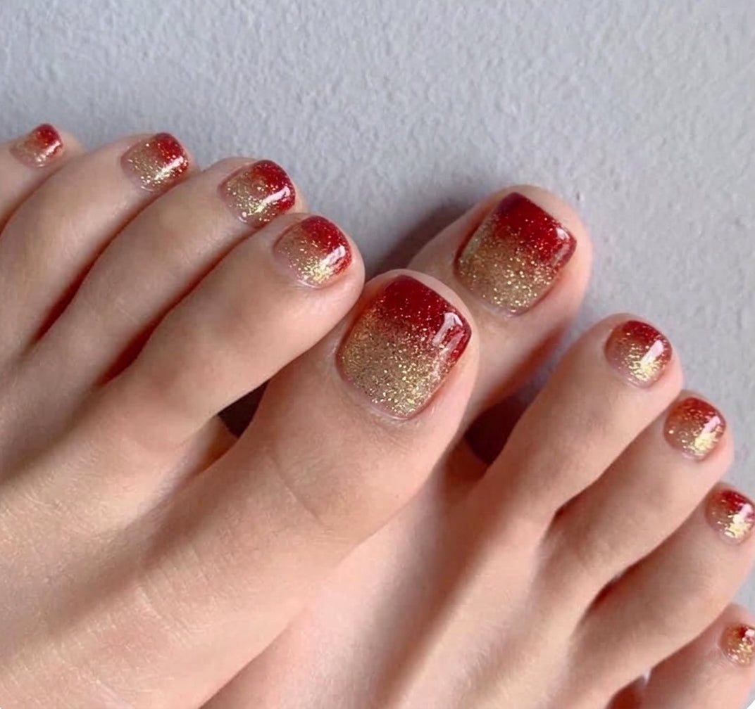 < Pédicure Coquelicot > – Full Size Set Press-on Nails Handmade pour Pieds